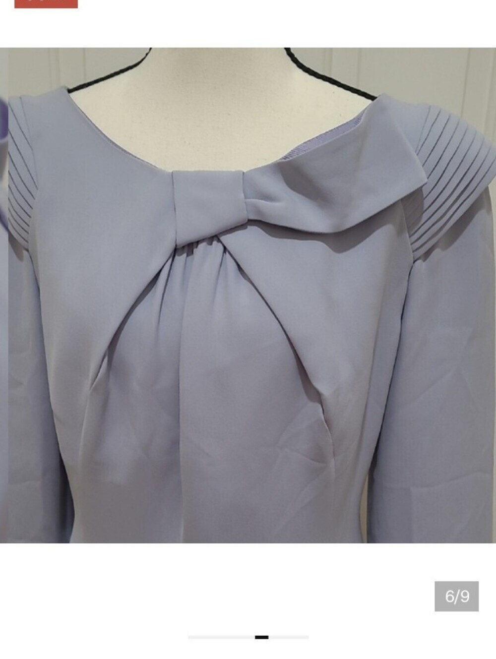 Giorgio Armani Silk Pale Lilac Blue Midi Sheath Pleated Hemline Shoulder Dress L - Picture 4 of 11